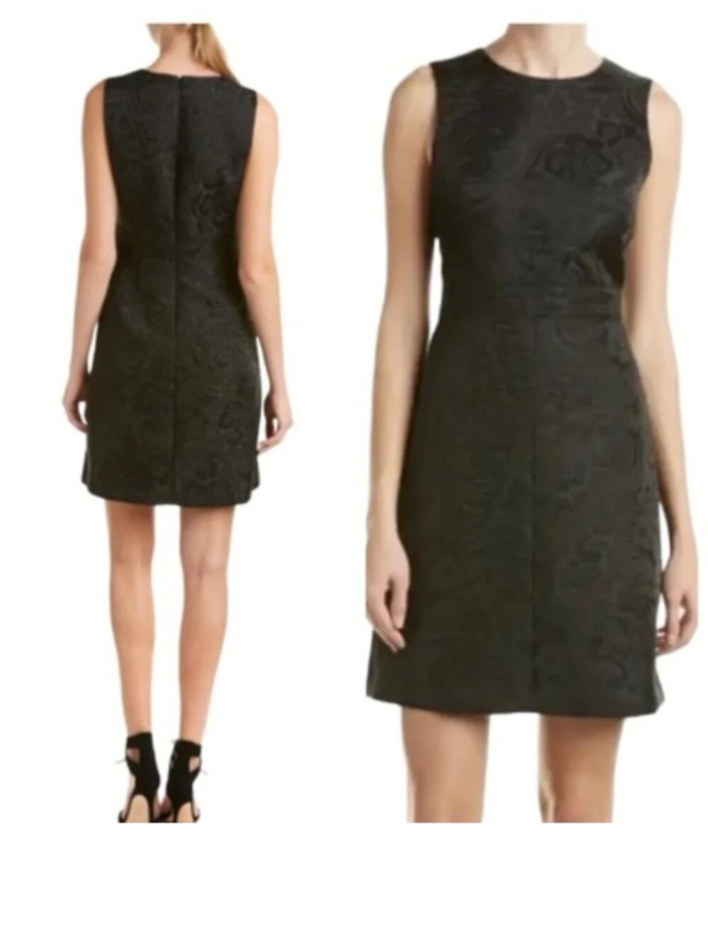 THEORY Raneid Black Floral Jacquard A-Line Sleeveless Dress, Size 4 - Picture 3 of 9